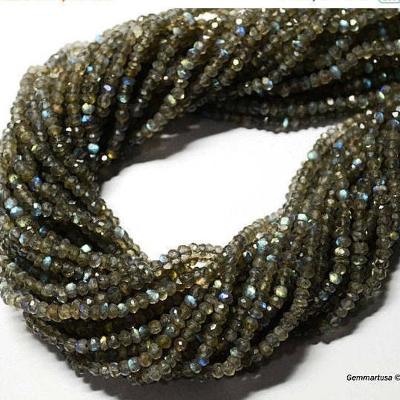 Rondelle Beads, 12.5 Inch Bead Strands, Natural Strung Gemstone, 3-4mm, Faceted, GemMartUSA (70002)